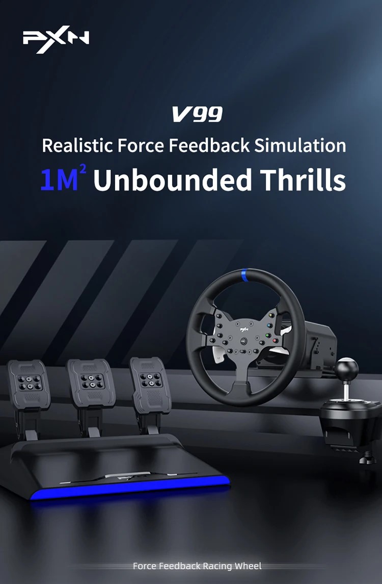 PXN V99 GAMING STEERING WHEEL PEDAL GEAR SHIFTER VIBRATION RACING WHEEL ...
