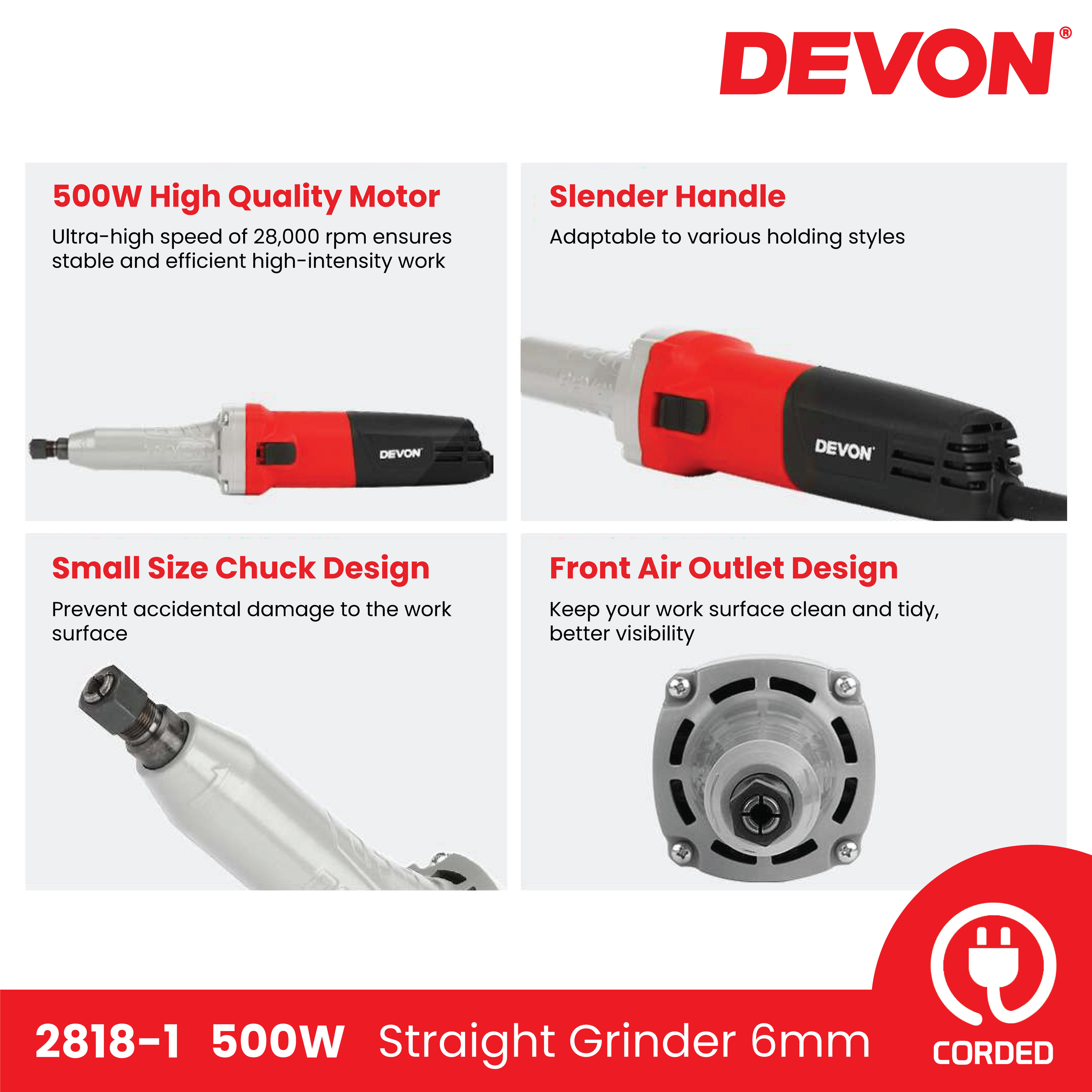 DEVON 2818-1 Straight Grinder 6mm | Shopee Malaysia
