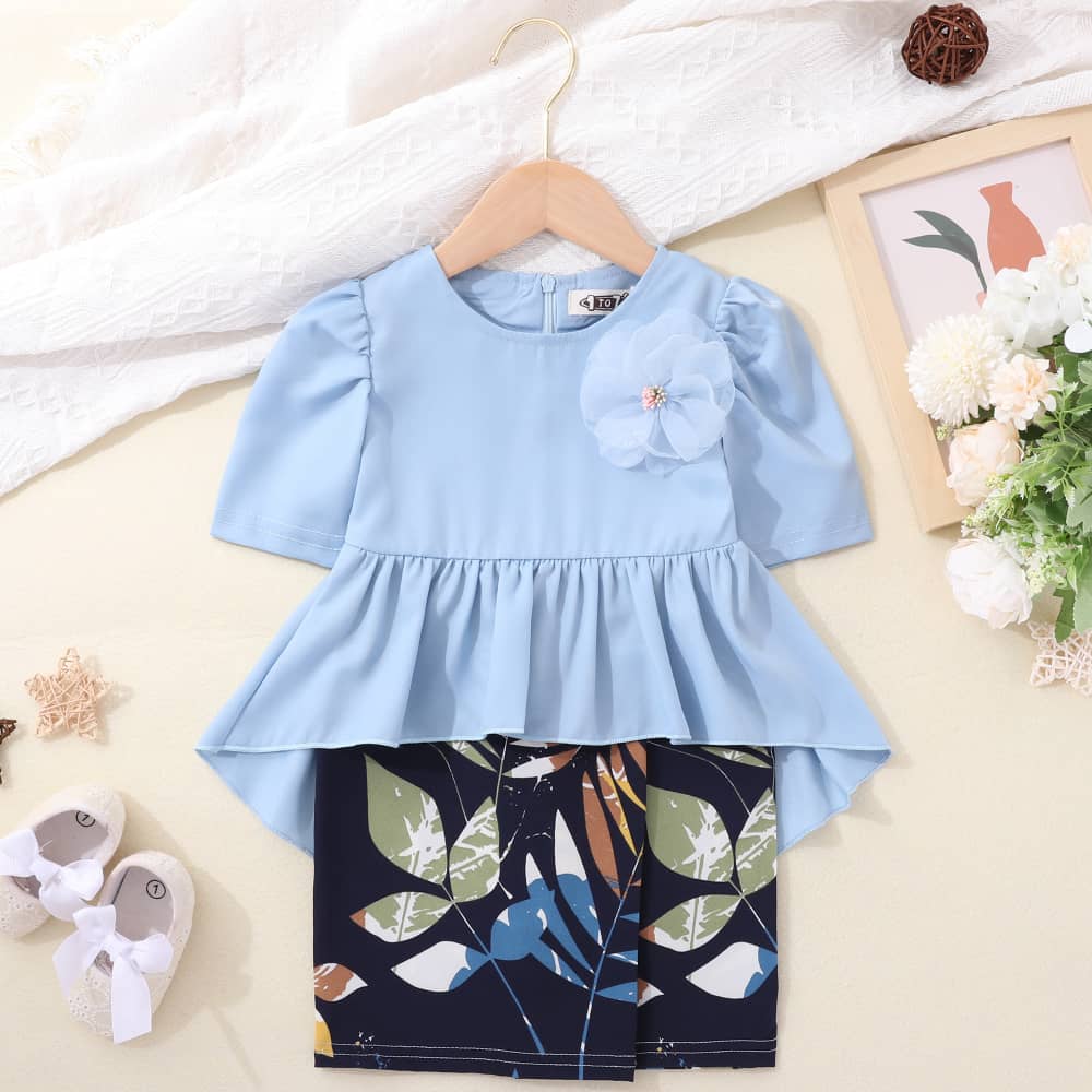 Baju Raya Baby Girl Kids Peplum Kurung Cotton Baby Blue Hitam