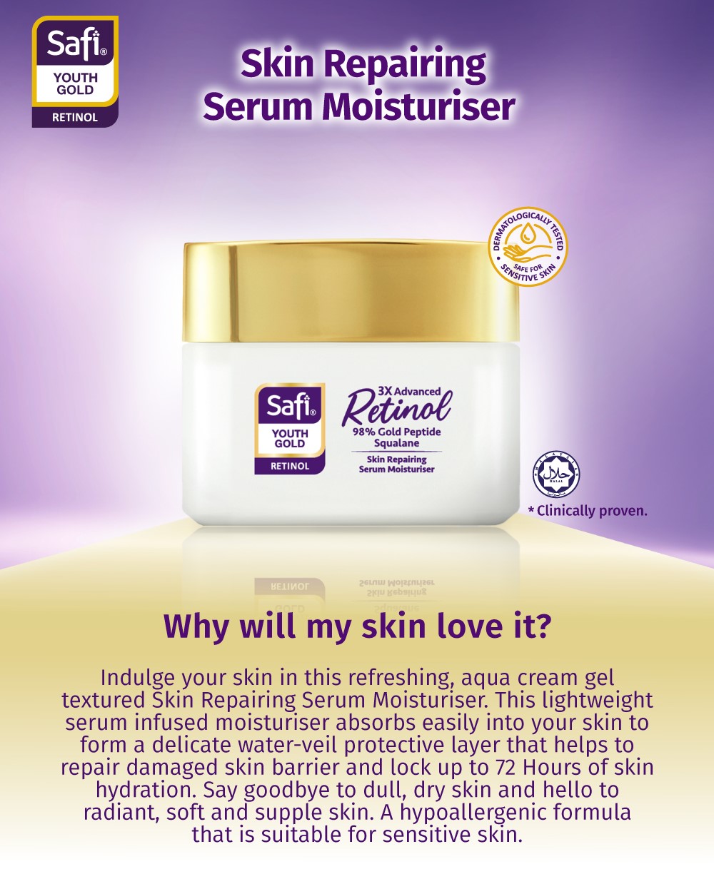 SAFI Youth Gold Retinol Skin Repairing Serum Moisturiser 40g | Ceramide ...