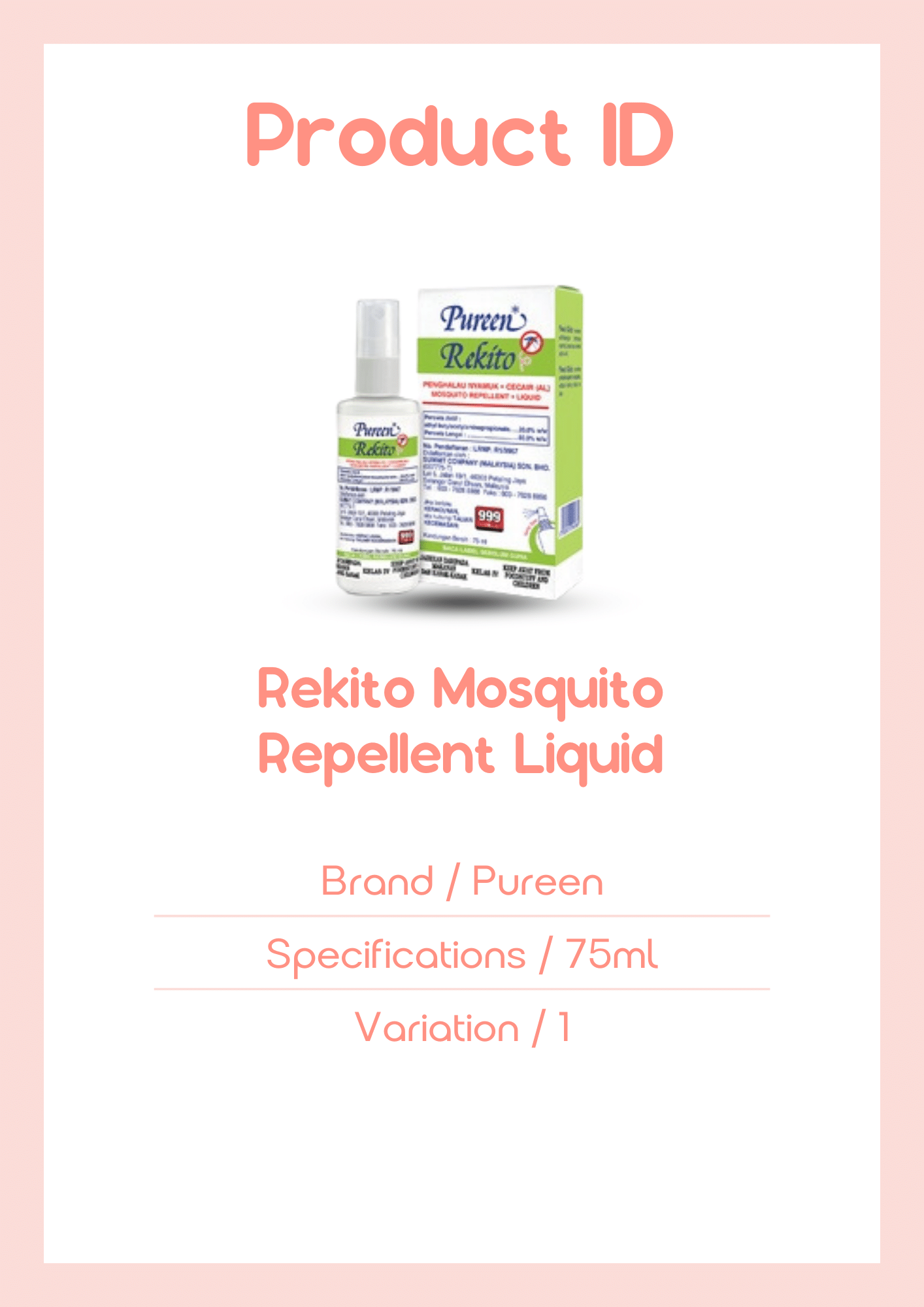 Pureen Rekito Mosquito Repellent Liquid (75ml) | Shopee Malaysia