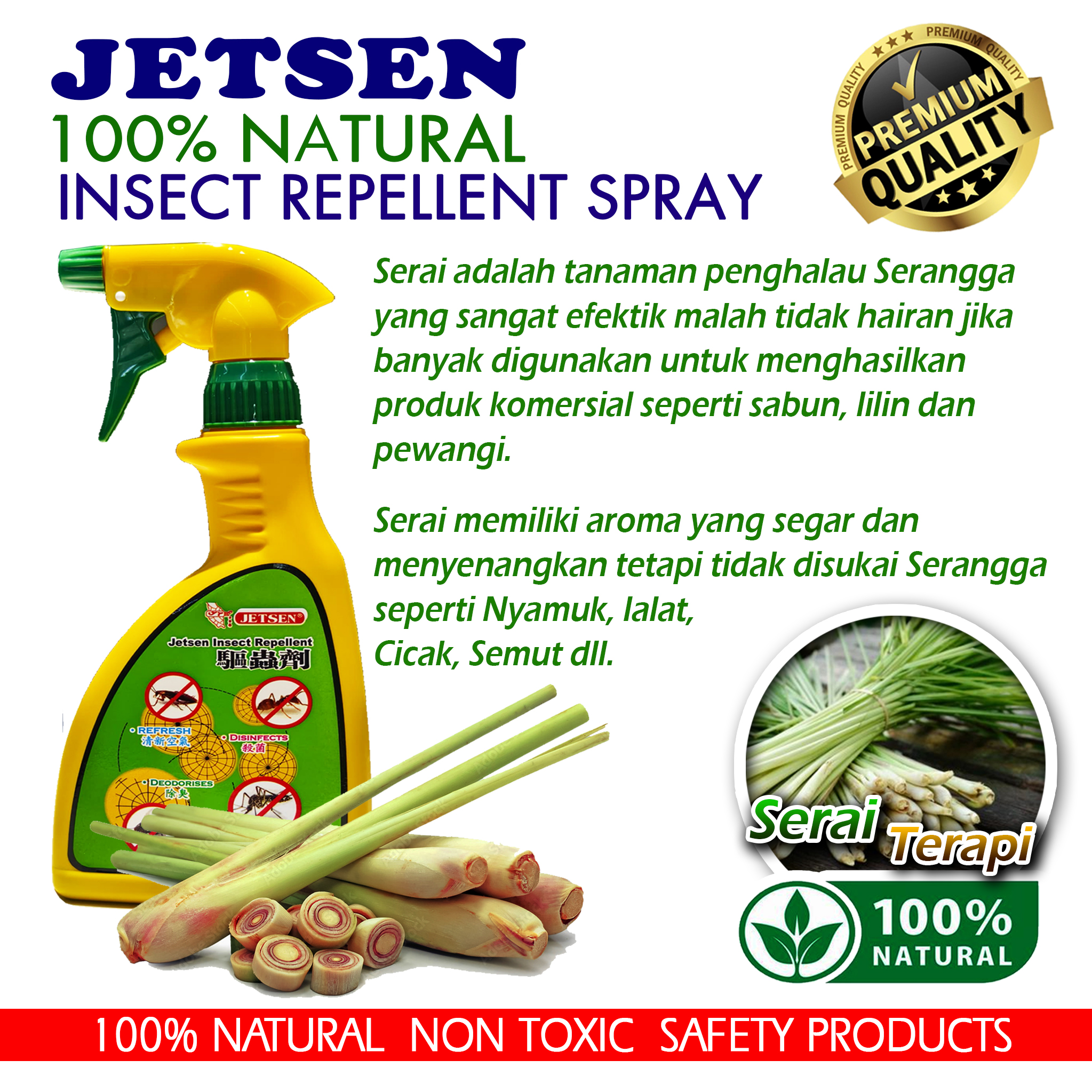 JETSEN Insect Repellent 500ML Spray Anti Mosquito Serangga Lipas Semut ...