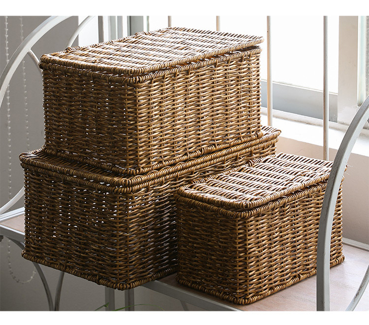 Artificial Rattan Basket with Steel Frame Hamper Basket Rotan Woven Box ...