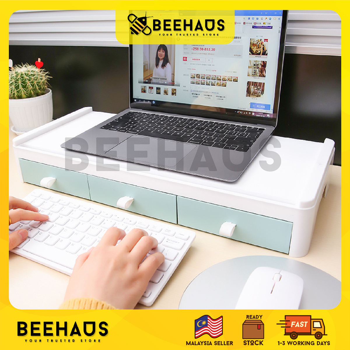 Beehaus Computer Monitor Stand Riser With Drawer | Desktop Organizer ...