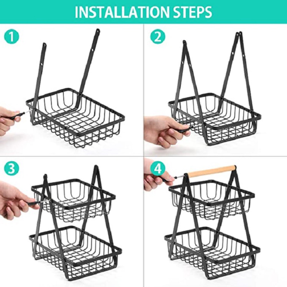 2 Tier Onion Rack Fruit Basket Rak Bawang Bertingkat Vegetable Storage ...