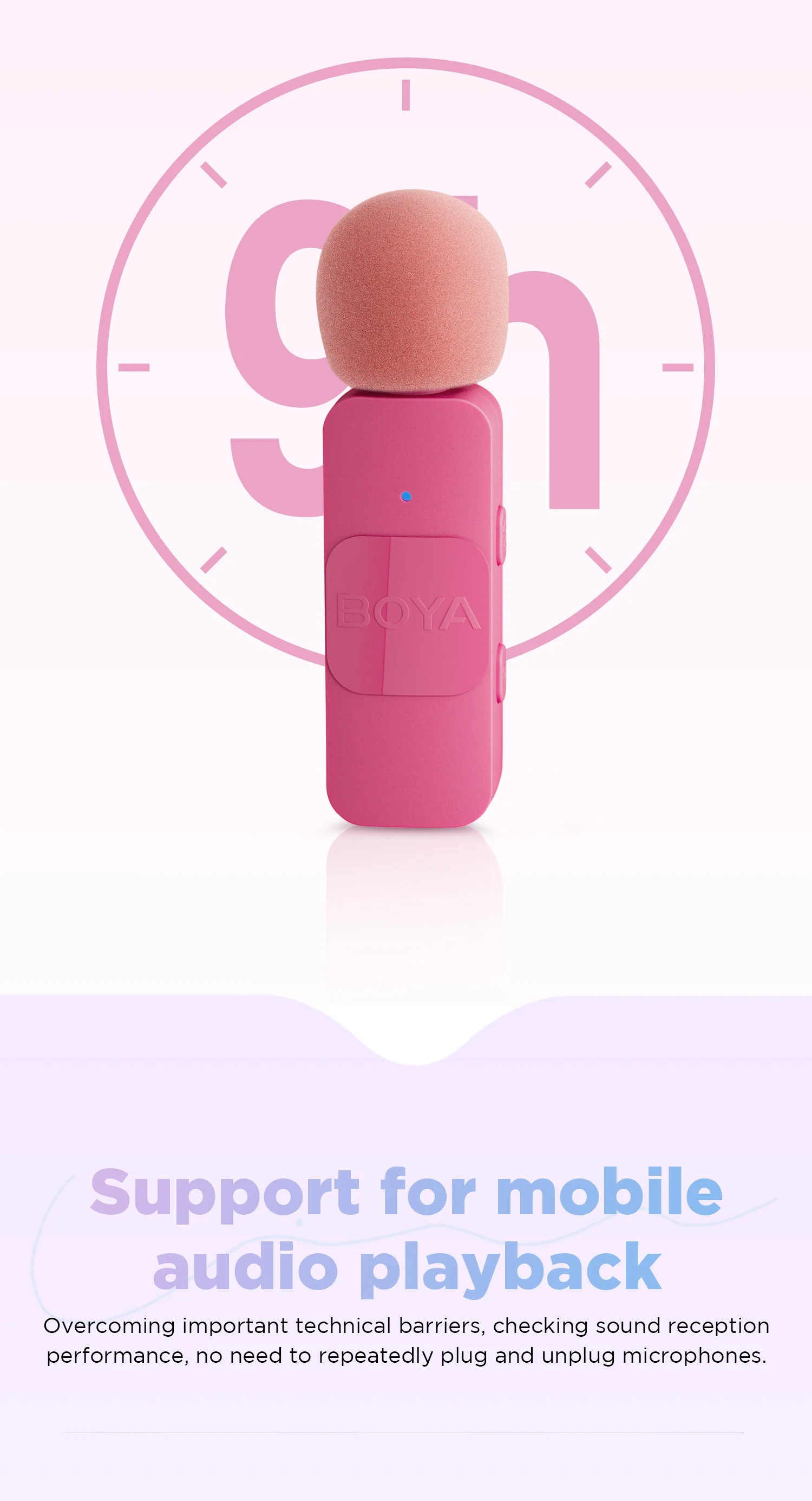 BOYA BYV2/V20 Pink Wireless Lavalier Clip Noise Cancellation for iP