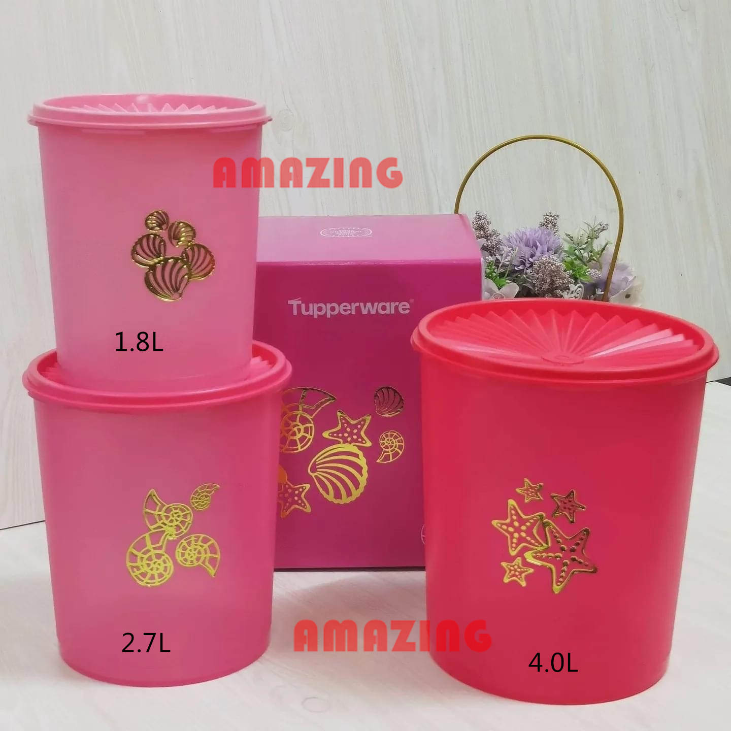 Tupperware Seashells Deco Canister with gift box/ Food Storage Box ...
