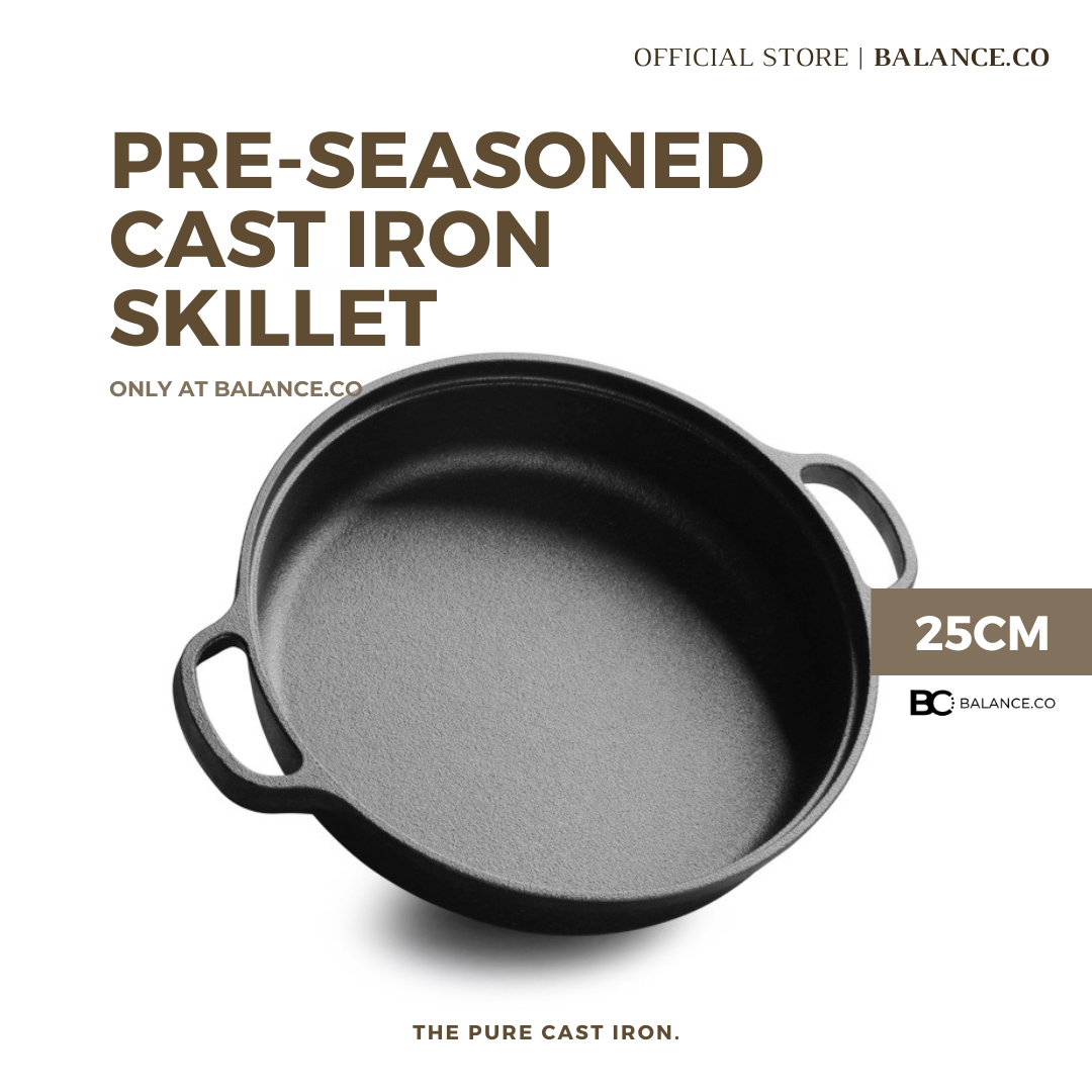 Balance.co Pre-seasoned Pure Cast Iron Double Handles Skillet NonStick ...