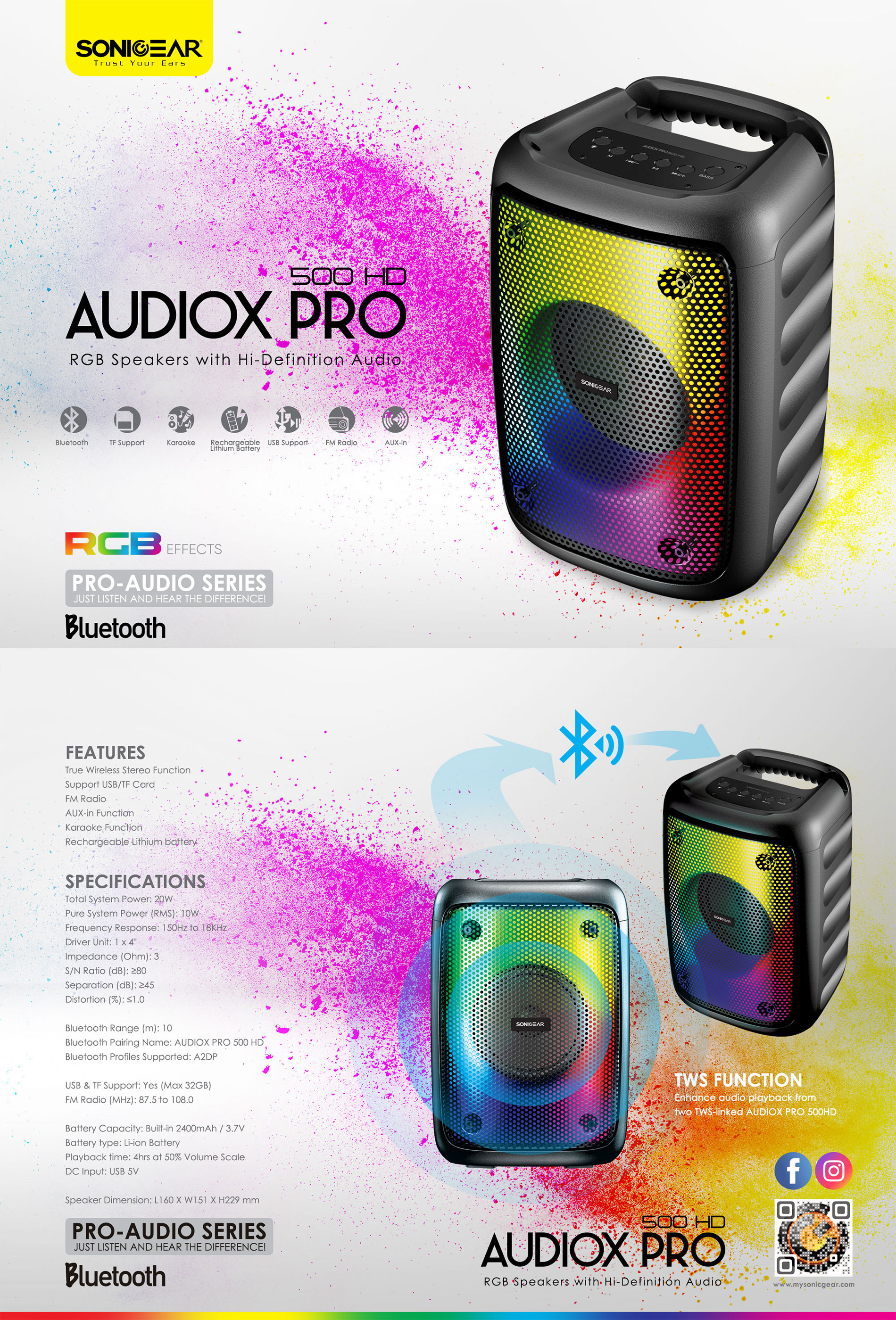 SonicGear Audiox Pro 500HD Bluetooth Portable RGB Speaker | Shopee Malaysia