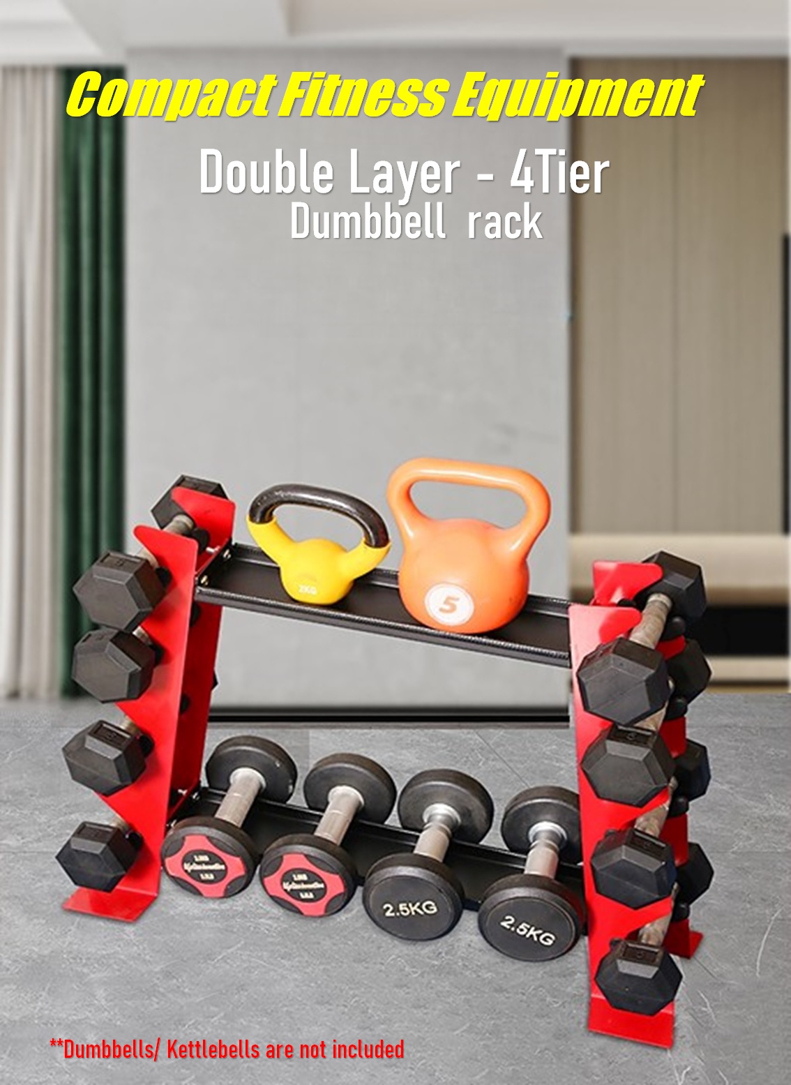 2 Layers Horizontal 4 Tier Vertical Dumbbell Kettlebells Storage Rack ...