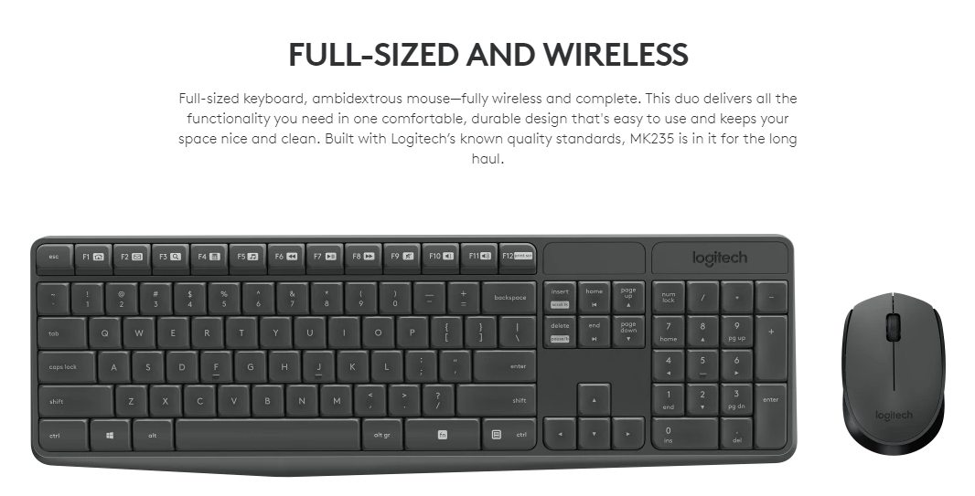 Logitech MK235 Wireless Keyboard and Mouse Combo Full-Size 2.4GHz 10 ...