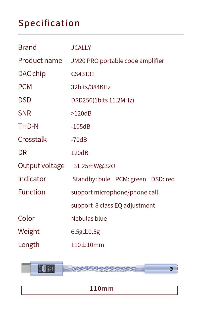 JCALLY JM20 Pro CS43131 Portable DAC Decoder Amplifier Audio Type C to ...