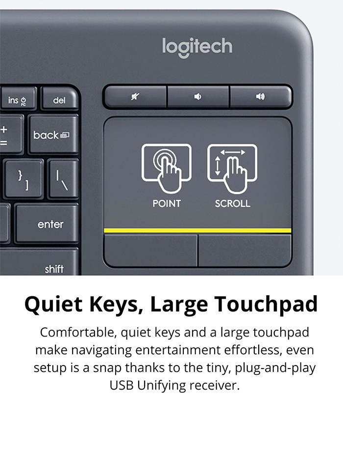 Logitech K400 Plus Wireless Livingroom Keyboard With Touchpad - Black ...
