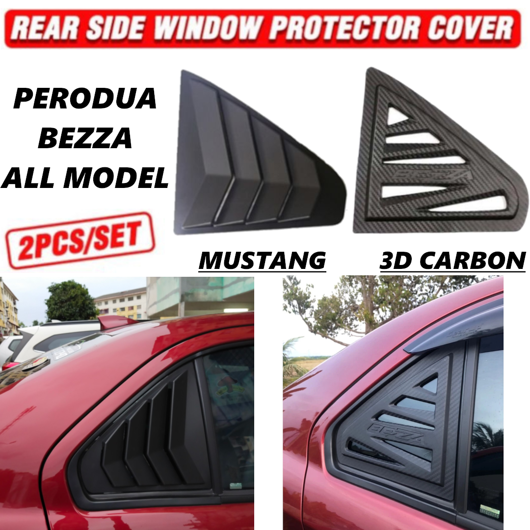 2pcs Perodua Bezza Window Cover 3D Carbon Matte Black Mustang Sporty ...
