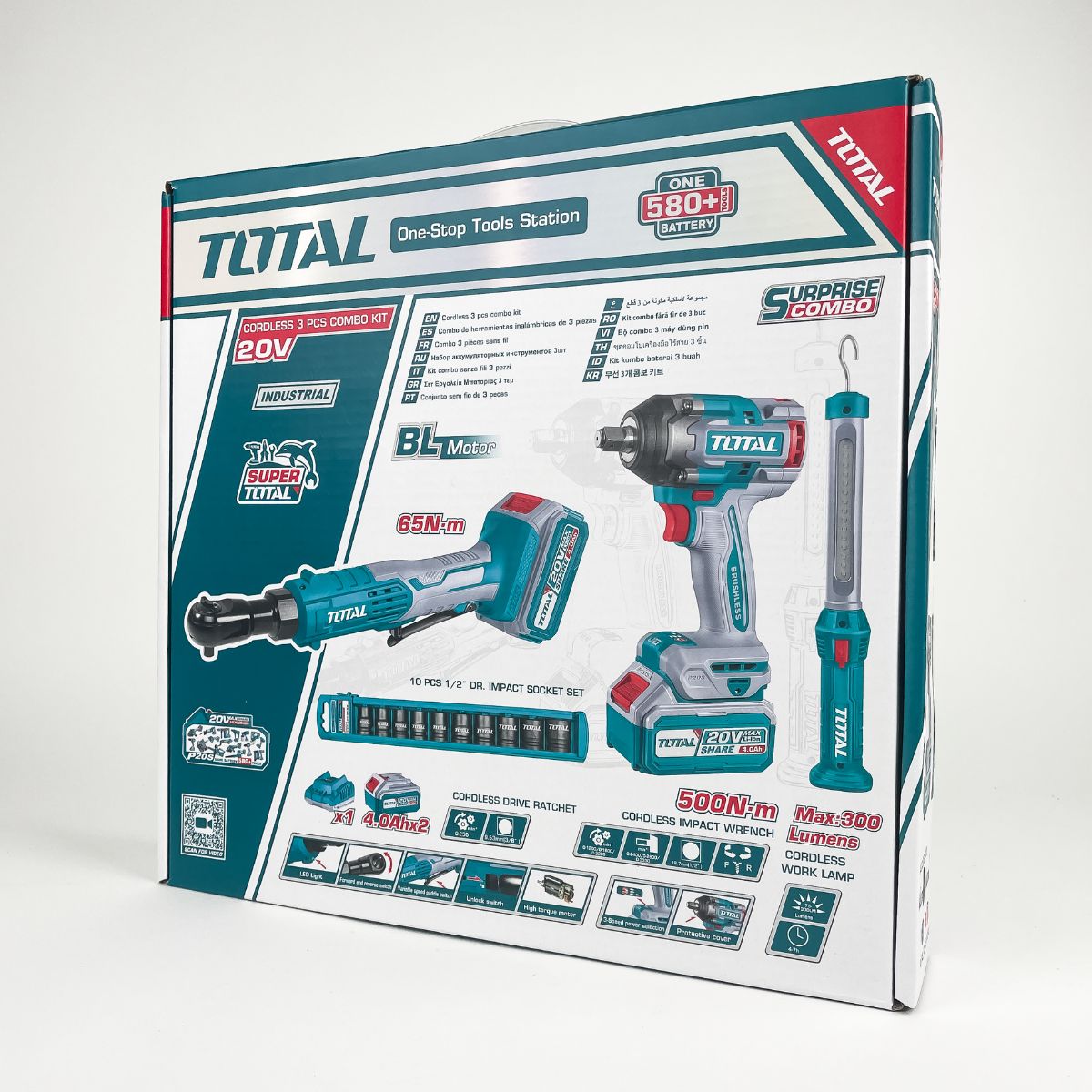 TOTAL 20V Cordless 3 in 1 COMBO set, BL motor Impact wrench 500Nm ...