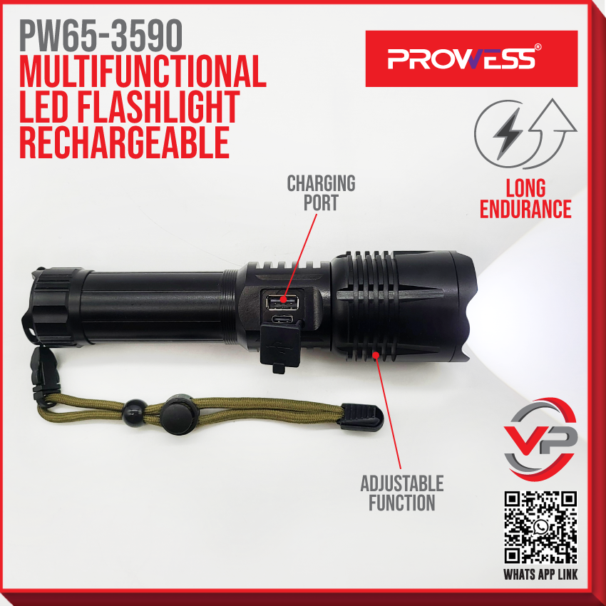 PROWESS PW65-3590 LED FLASHLIGHT 5 MODE LIGHT RECHARGEABLE 990000 ...