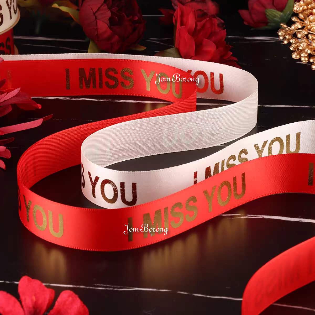 (41M) 2.5CM MISS YOU Ribbon Reben Riben Gift Satin Flower Bouquet Happy ...
