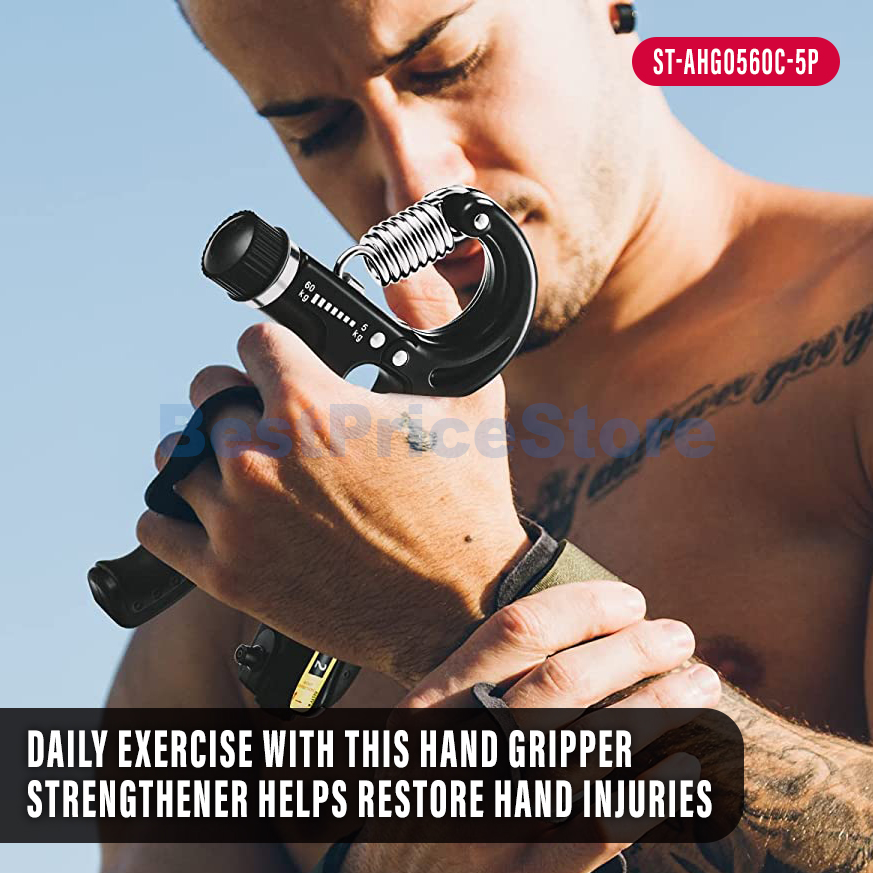 BPS 5in1 Hand Grip with Counter 5-60KG Adjustable Hand Finger Exerciser ...