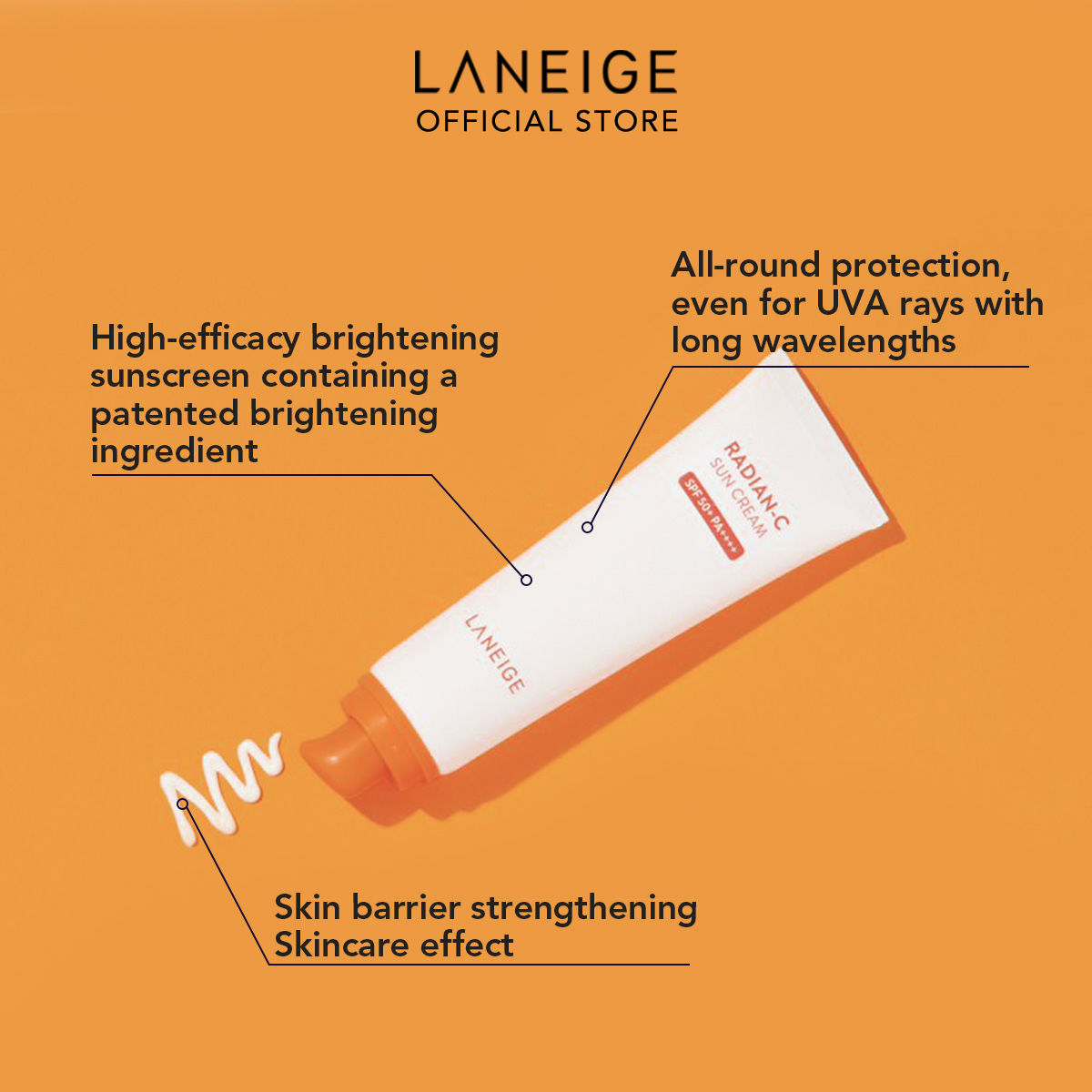 LANEIGE Radian-C Sun Cream SPF50+ PA++++ 50ml -Triple Vitamin Blend for ...