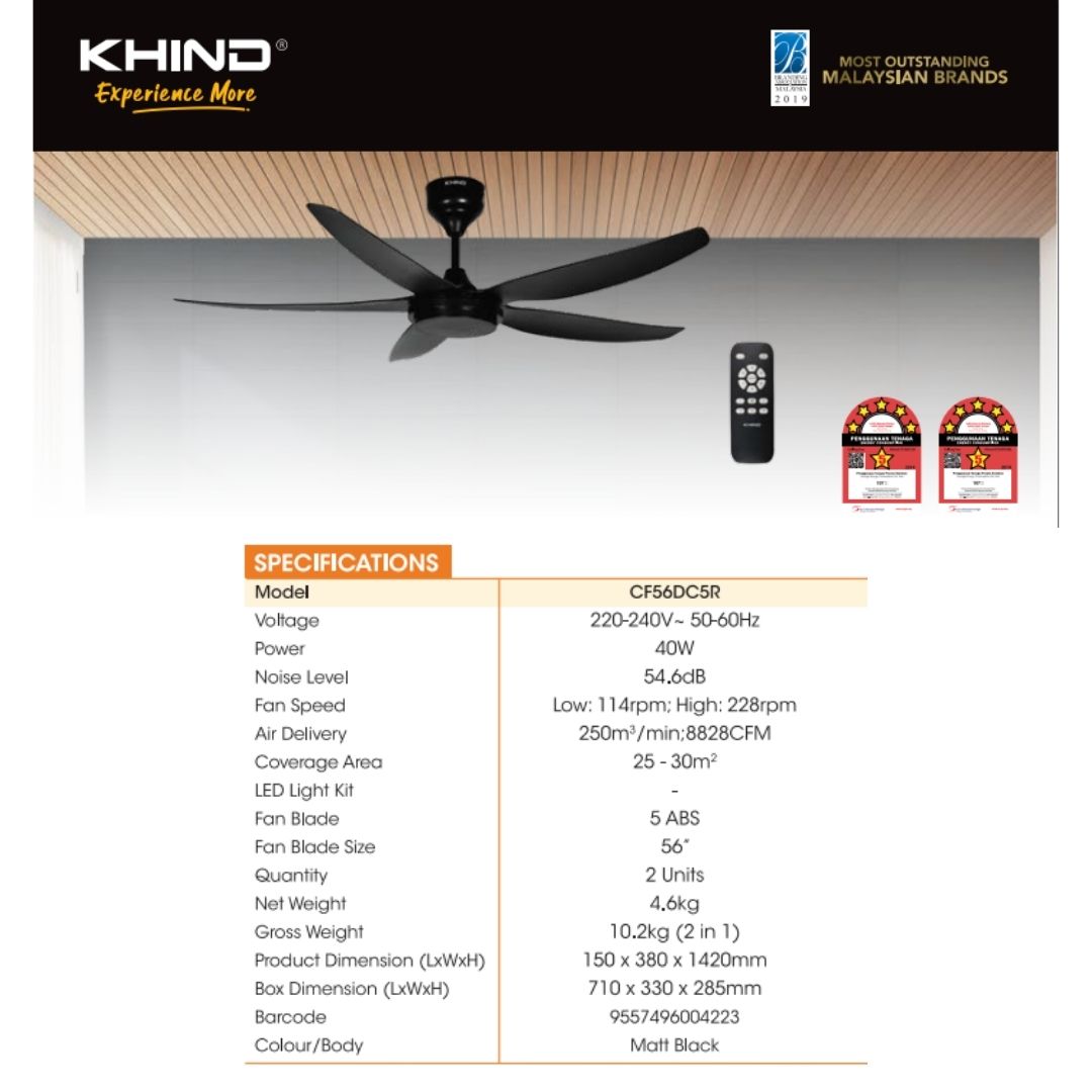 Khind Ceiling Fan 56” DC Motor CF56DC5R | Shopee Malaysia