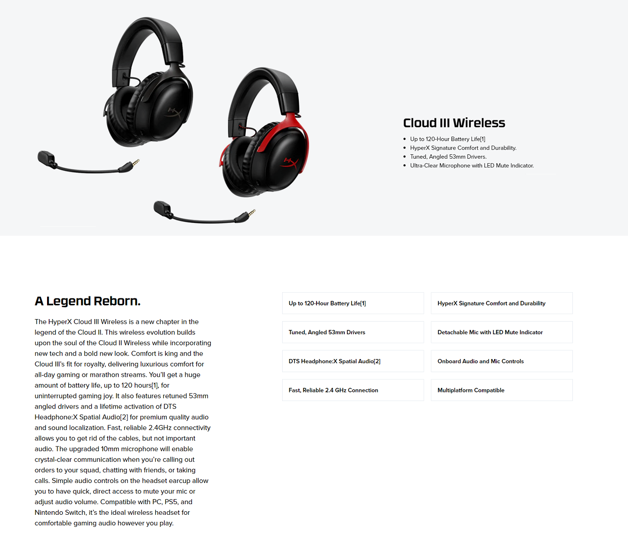 HYPERX HYPER-X CLOUD III WIRELESS GAMING HEADSET HEADPHONE WITH DTS ...