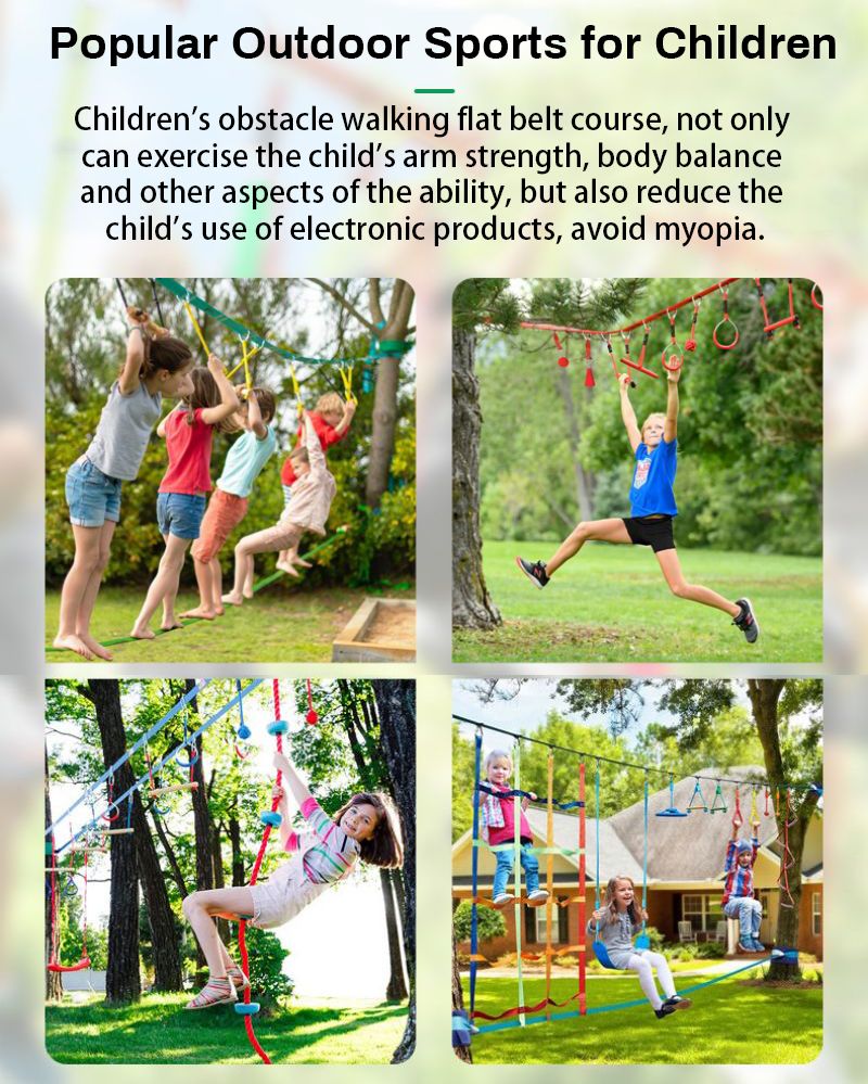 Kids Obstacles Hanging Training Slackline Kit Child Fitness Monkey Bars ...