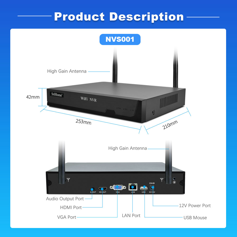 SriHome NVR WiFi Wireless Security System Set PTZ Camera WiFi Video ...