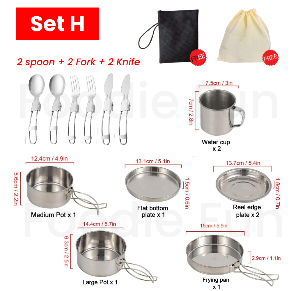Personal/Group Camping Cooking Cookware Set Stainless Steel Portable ...