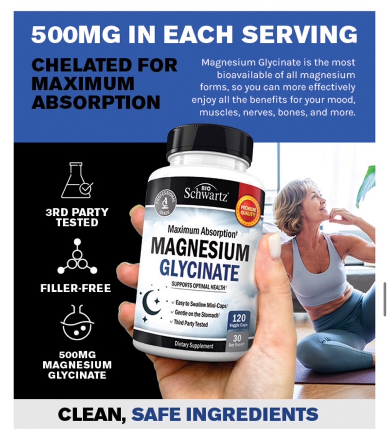 Magnesium Glycinate 500mg – 120 Capsules For Muscle, Brain & Heart Health