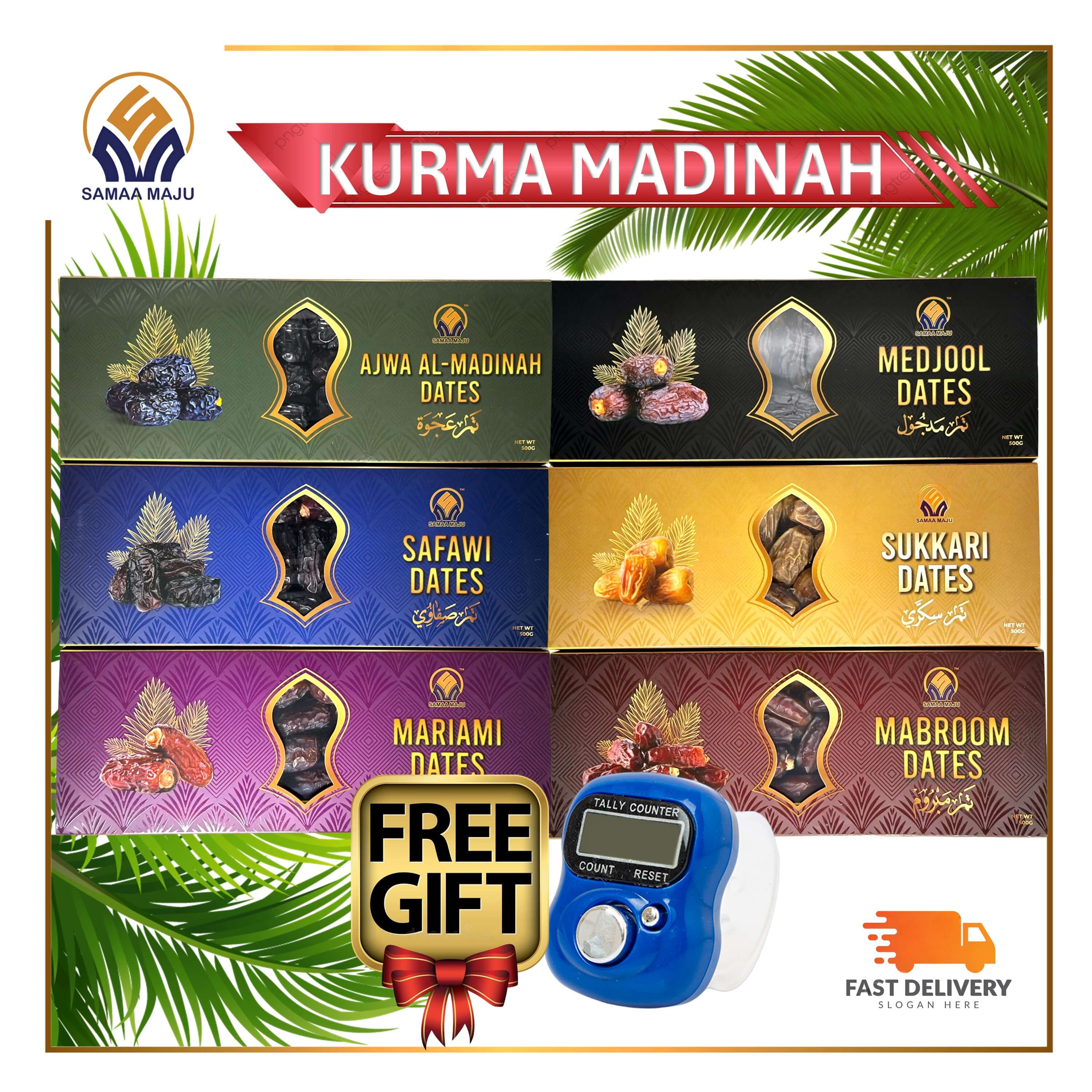 Kurma Hadiah Box Ajwa Mariami Safawi Mabroom Sukkari Medjool