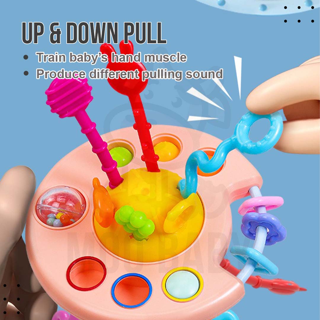 ⭐Moo Baby Mainan Baby 6 Bulan Toy UFO Pull String Toy Baby Teether Toys ...