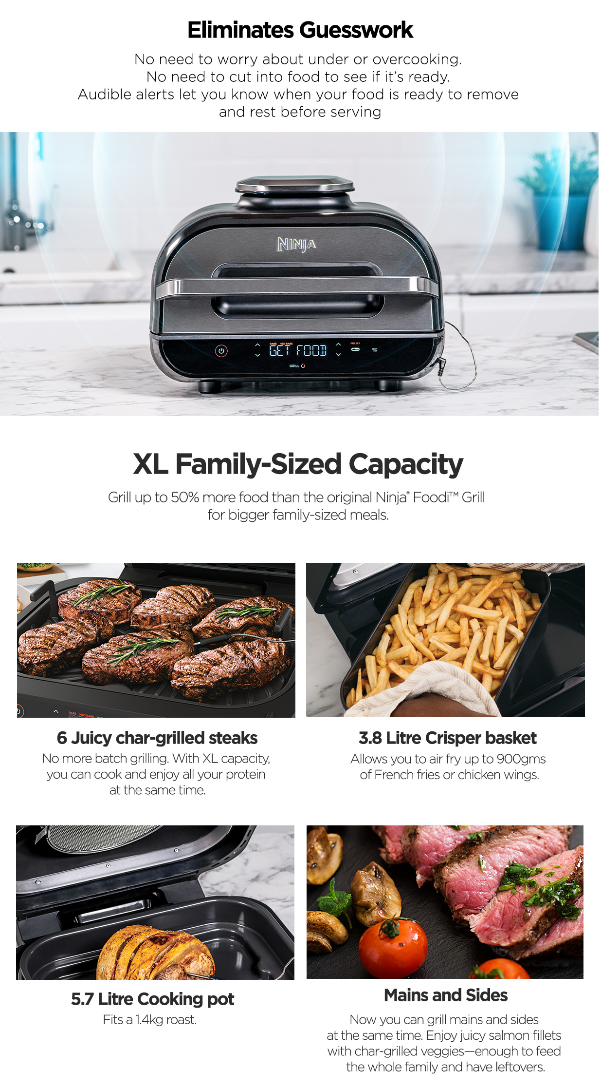 Ninja Foodi Smart XL Indoor Grill & Air Fryer with Digital Probe, Roast ...