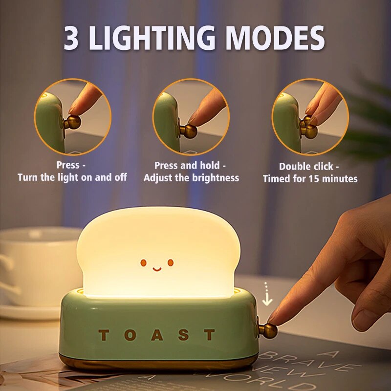***READY STOCK*** Led Toast Lamp Night Light USB Charging Dimming Toast ...