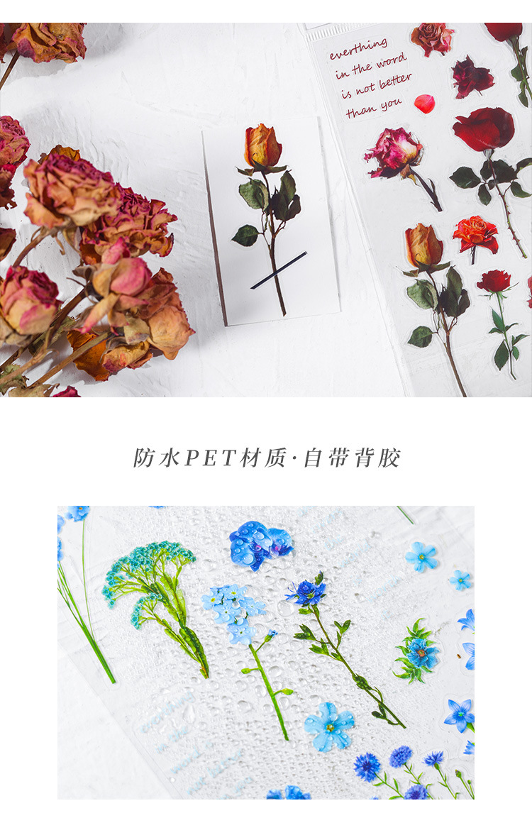 Whitespace 1pcs Real Flower Transparent Sticker Journal Natural Sticker ...