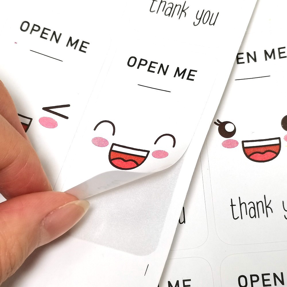 25 Sheets (100pcs) Cute Open Me Emoji Rectangle Shape Thank You ...
