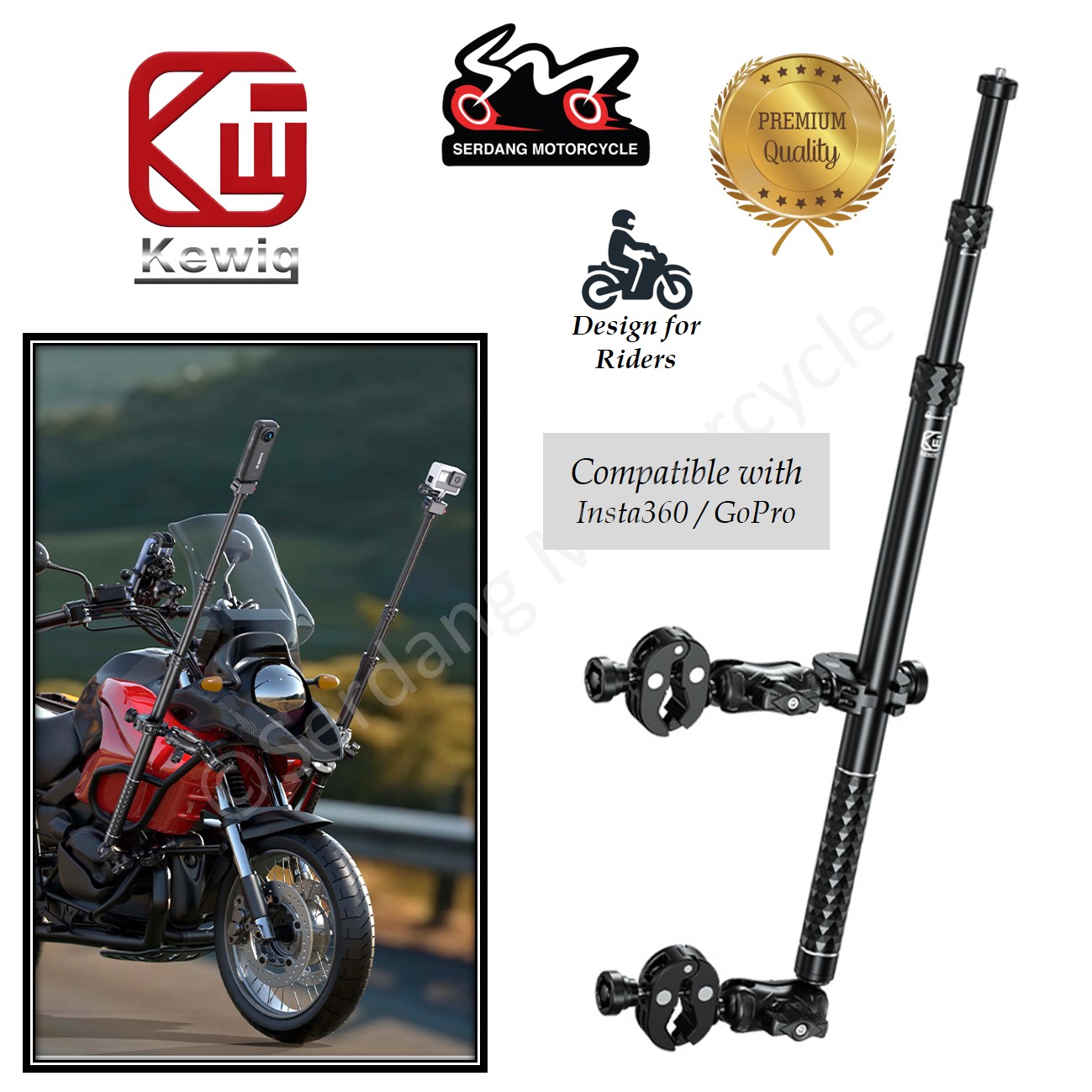 KEWIG QG2 Selfie Stick Monopod Tripod Invisible Bracket Riding Action ...