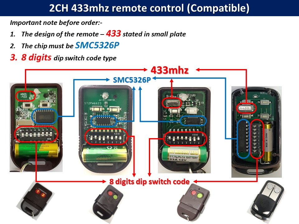 Autogate Door Wireless Premium Remote Control 330Mhz / 433Mhz DIP ...