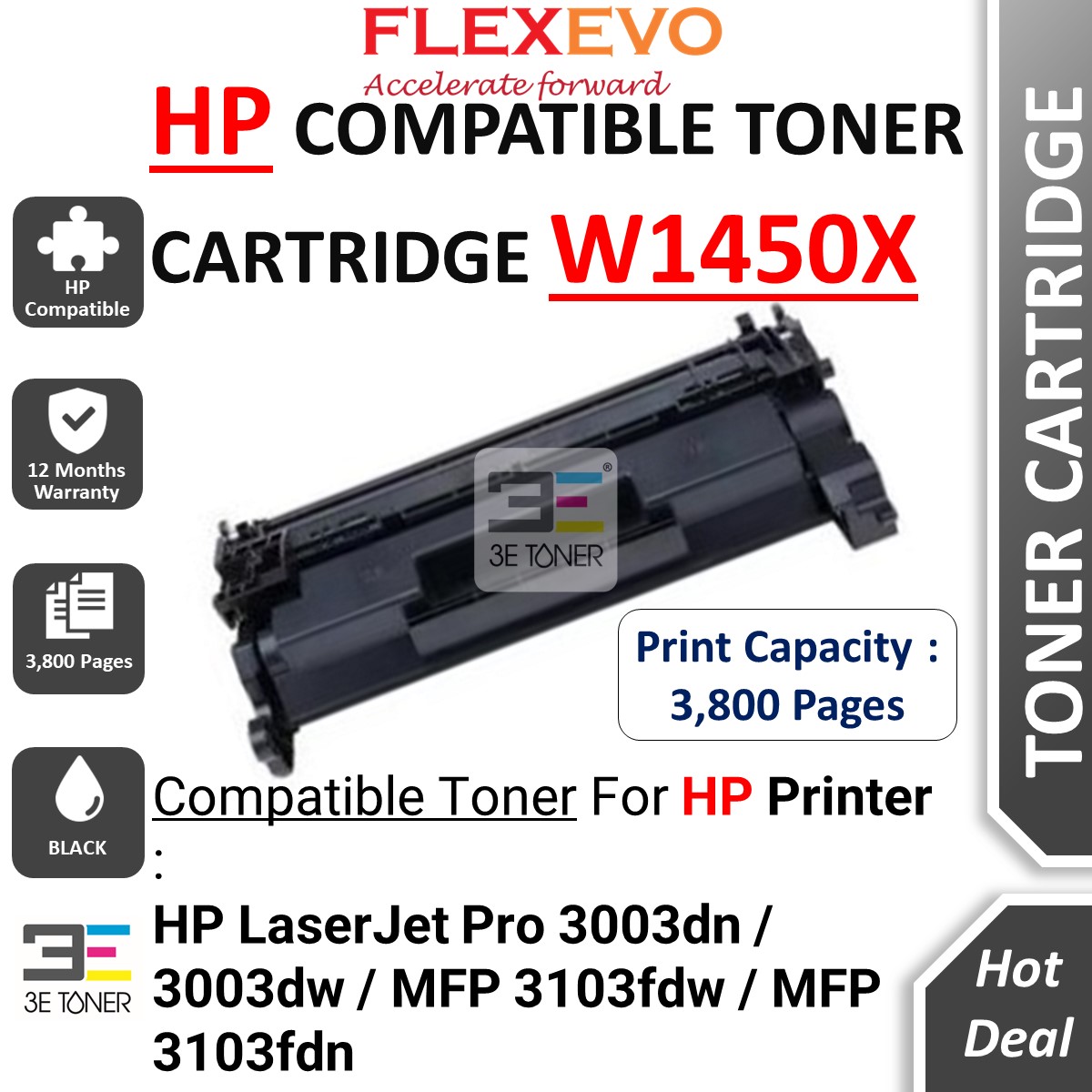Compatible HP 145A 145X Black LaserJet Toner Cartridge W1450A W1450X ...