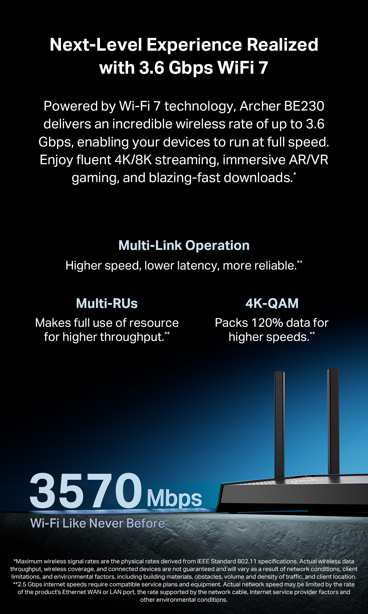 TP-Link Archer BE230 BE3600 WiFi 7 Wireless Dual Band EasyMesh Gigabit ...