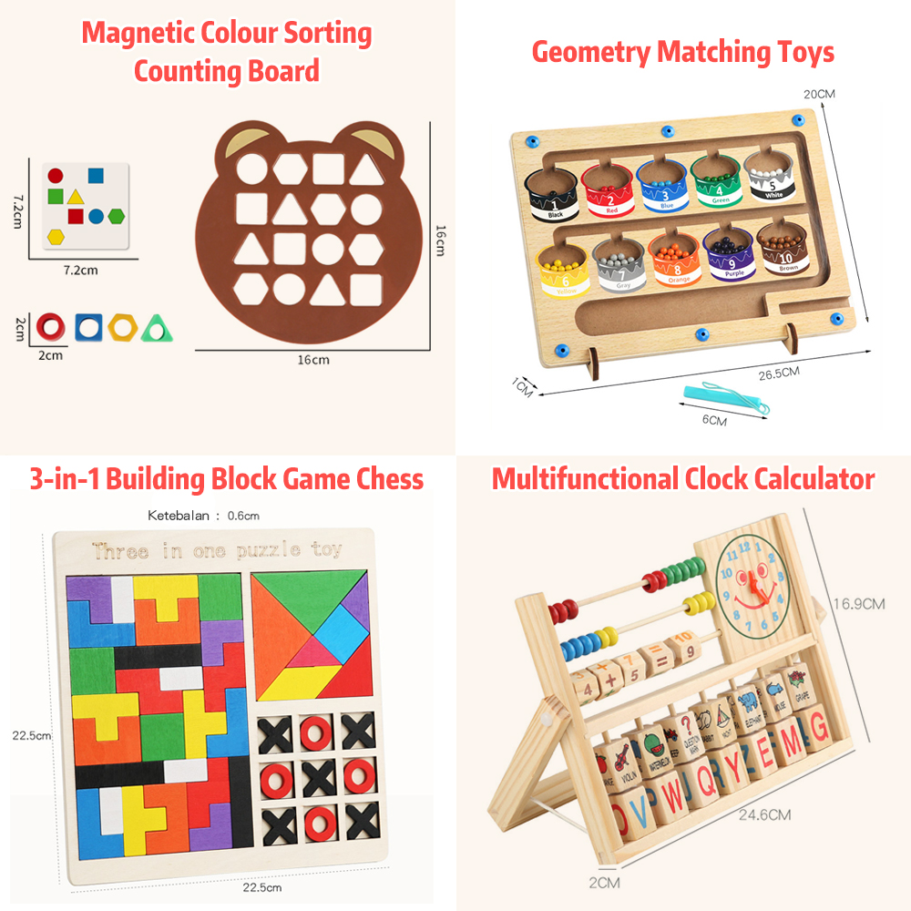 BEVAVAR Baby Wooden Educational Toys Kids Montessori Early Learning ...