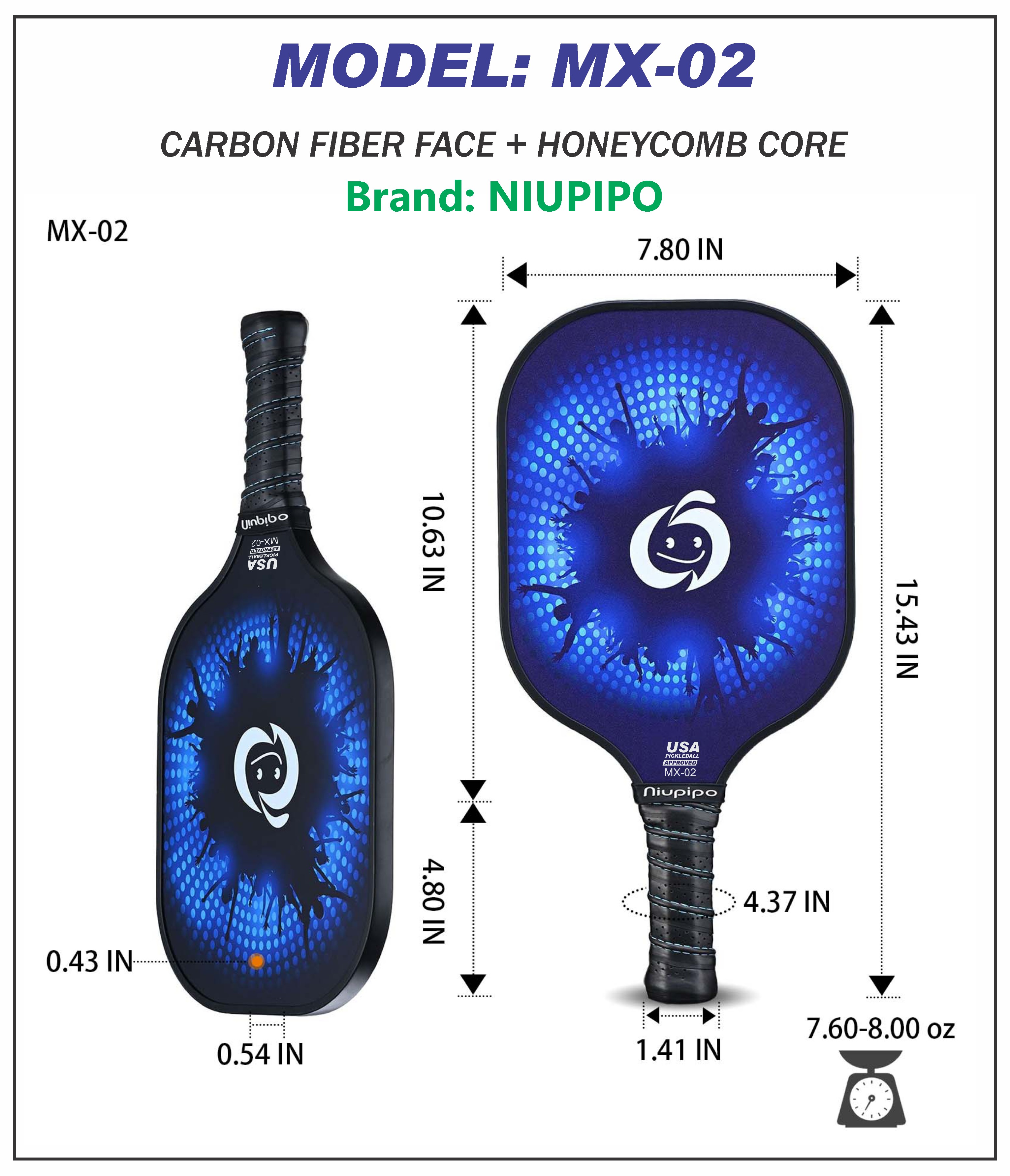 (Penang Stock) Graphite Pickleball Paddle Fiberglass Racket Niupipo ...