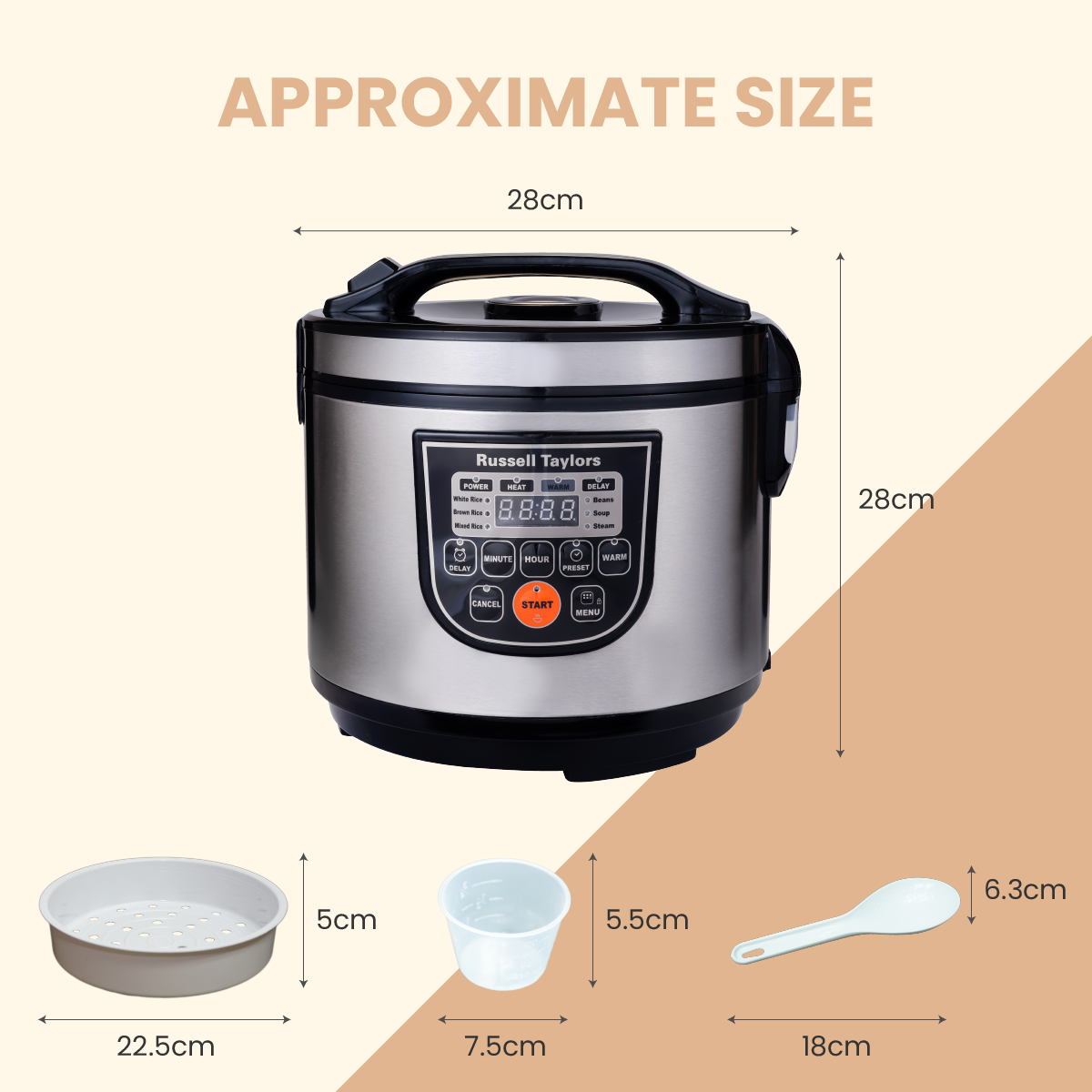 Russell Taylors Fuzzy Logic Smart Rice Cooker Steam Rack Included (1.8L