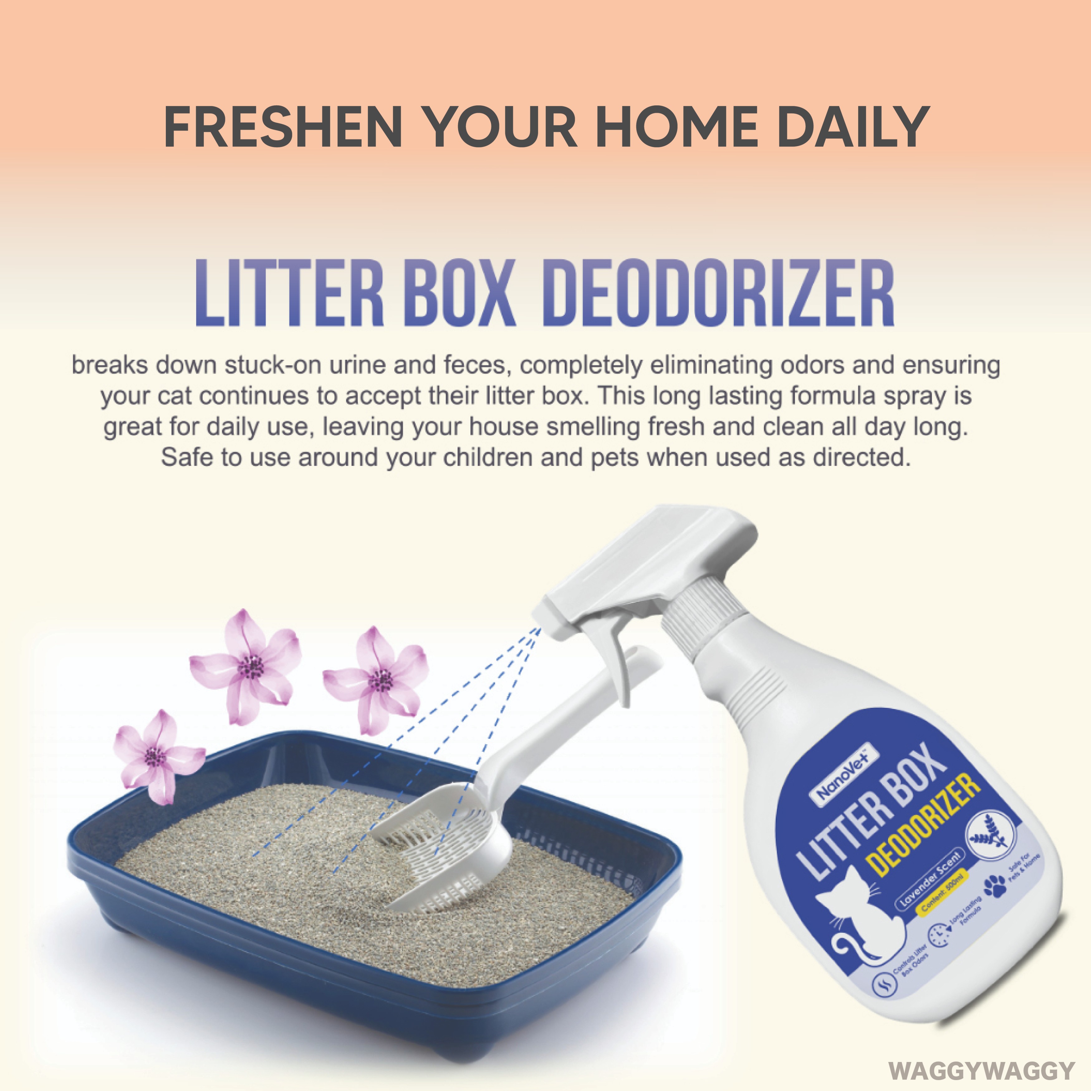 WaggyWaggy Nanovet Litter Box Deodorizer Spray 500ML Lavender Scent ...