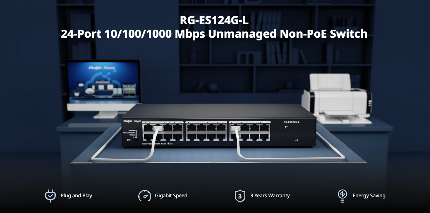 Ruijie 24 Port Gigabit Unmanaged Desktop IP Network Switch 24 RJ45 LAN ...