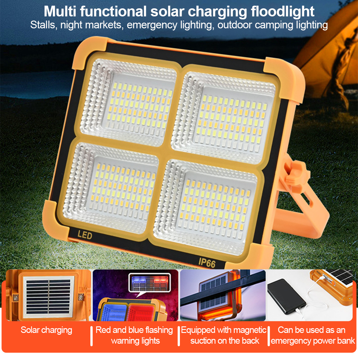 16H Battery life 288 LED's Solar Charge Outdoor Light USB Rechargeable