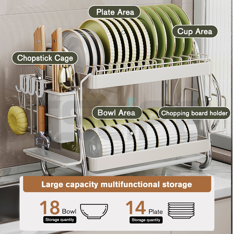 GSlife NEW Sturdy Dish Rack Stainless Steel 2/3 Layer Dish Drainer Rack ...