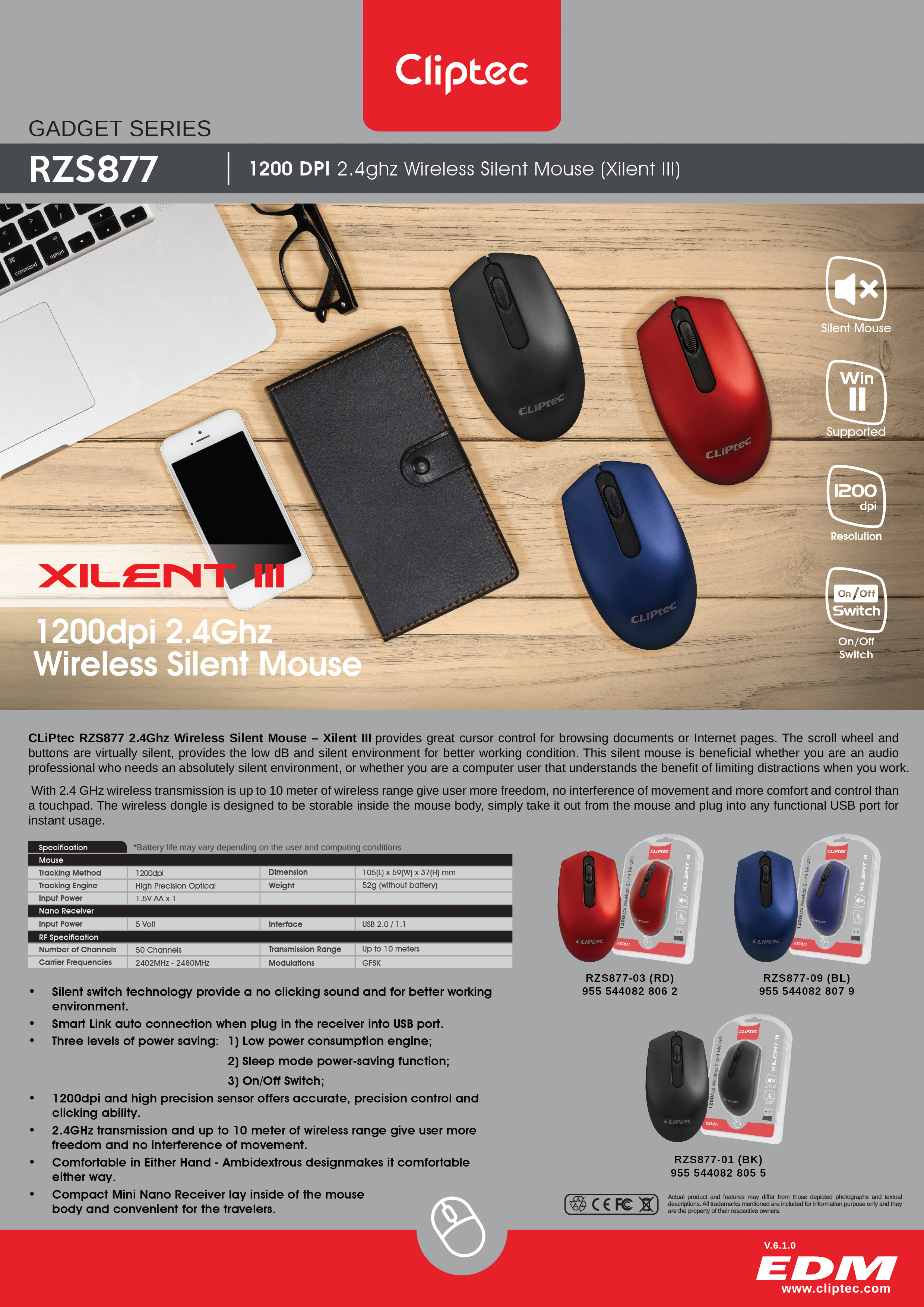 (1 Yr Warranty) CLiPtec RZS877 Xilent III 1200dpi 2.4Ghz Wireless Mouse ...