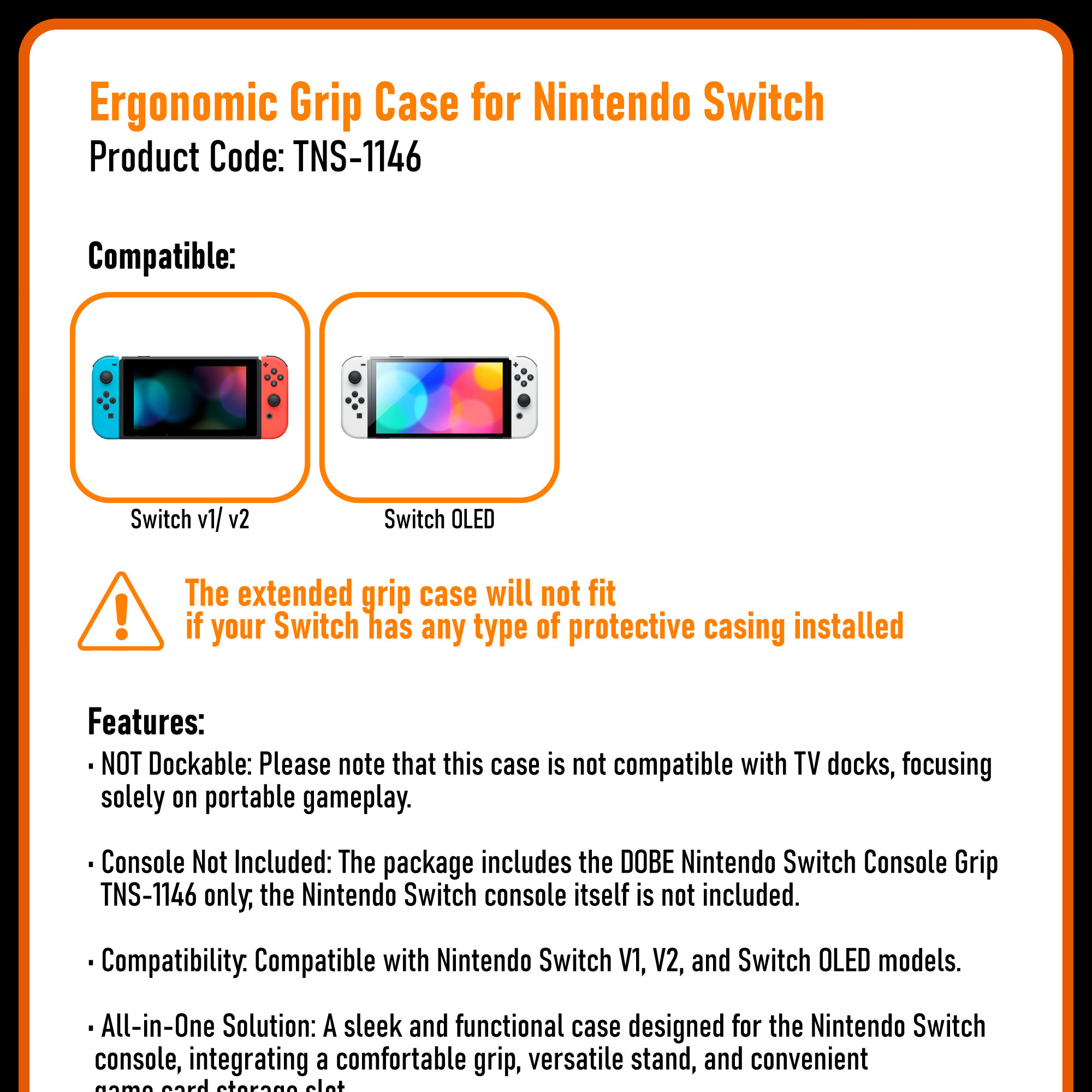 DOBE Nintendo Switch OLED V1/V2 Console Handle Grip Case Casing Cover ...