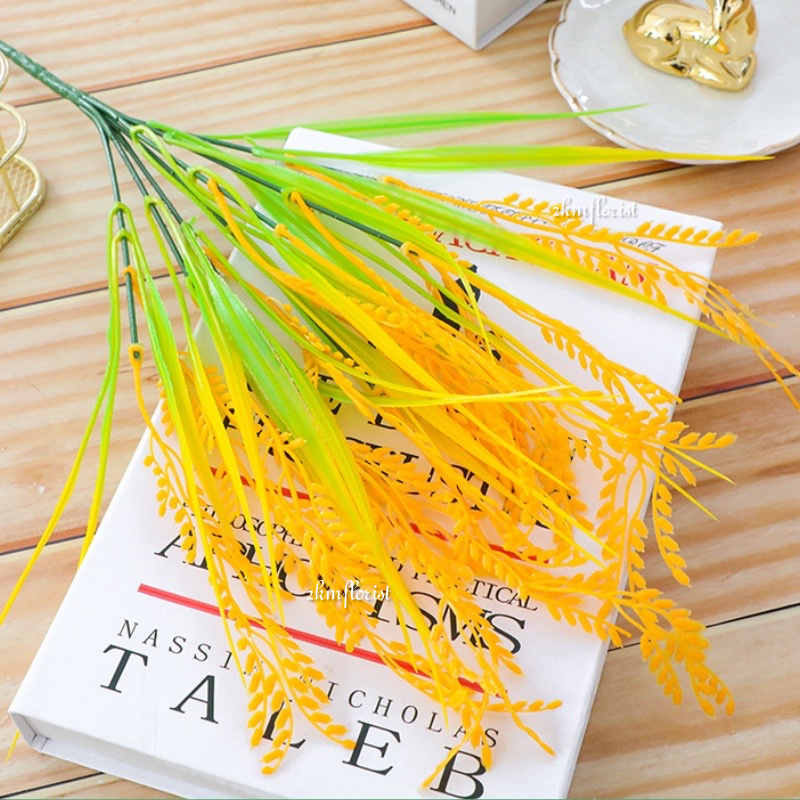 RICE FLOWER Artificial Wheat Ear Fake Plant Bouquet Plastic Paddy ...