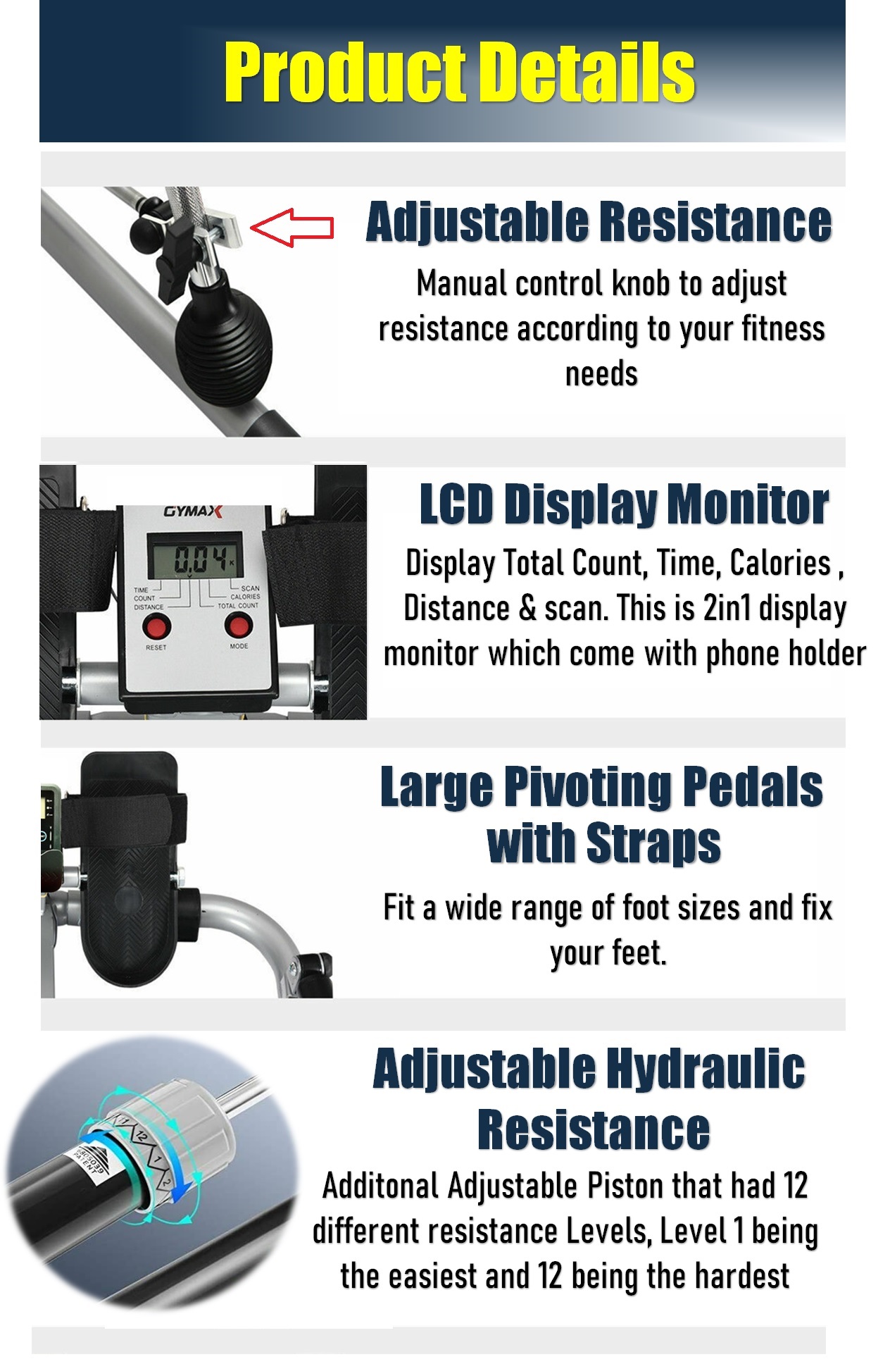 Upgrade Double Hydraulic Rowing Machine Full Motion Rower Wt LCD ...